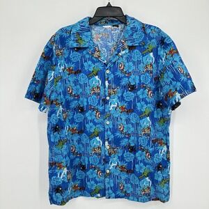 Vtg Marvel The Avengers Hawaiian Shirt‎ L Blue Floral Tropical Beach Vacation